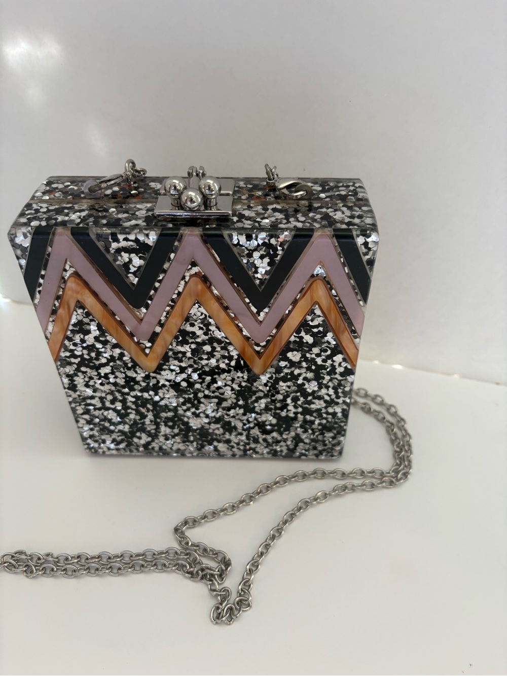 Dream Control Glitter Box Clutch/Crossbody Chevron Zig-Zag Bag